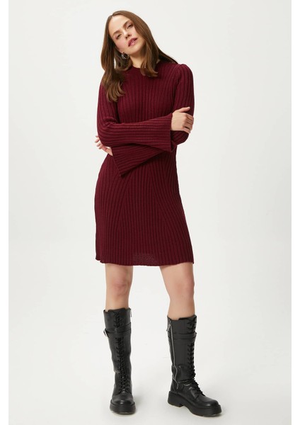 Kadın Laila Bordo Örgü Elbise modelleri