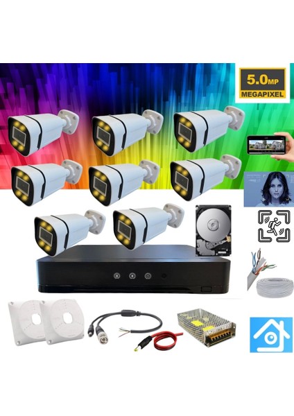 5mp 1440P Warm LED Gece Renkli 8 Kameralı 4 Tb Harddisk Dahil Ahd Güvenlik Kamerası Seti - ST-584T
