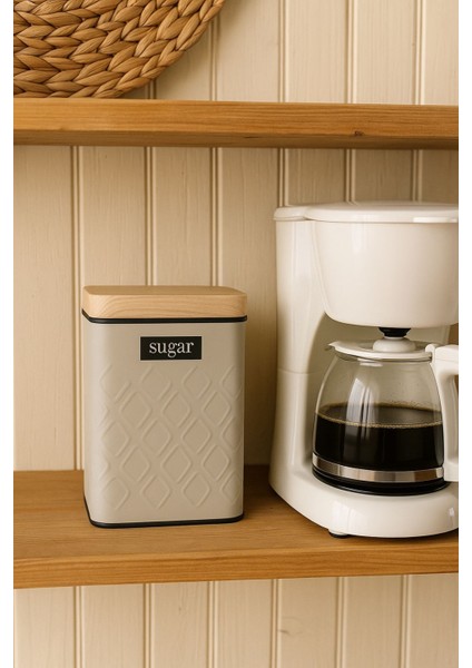 Ahşap Görünümlü Metal Kapaklı 1 Adet Gofreli Bej Şeker Saklama Kutusu & Kavanoz 17*11*8 cm fiyatları