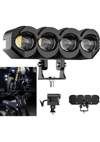Motosiklet 4 LED Lazer Sis Farı Delici Beyaz Sarı Çift Renk Metal Baykuş LED Işık modelleri