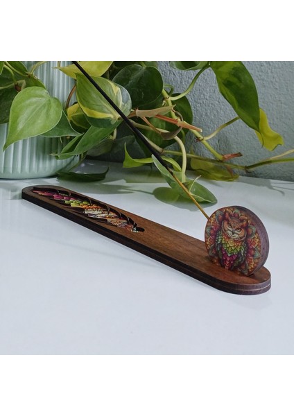 Baykuş Motifli Ahşap Tütsülük
