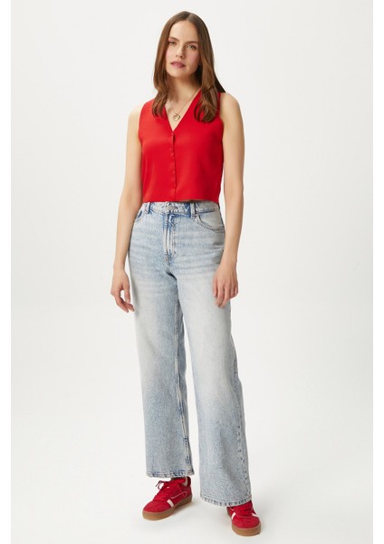 Kadın Petite Çıtçıtlı Crop Kırmızı Triko Yelek modelleri