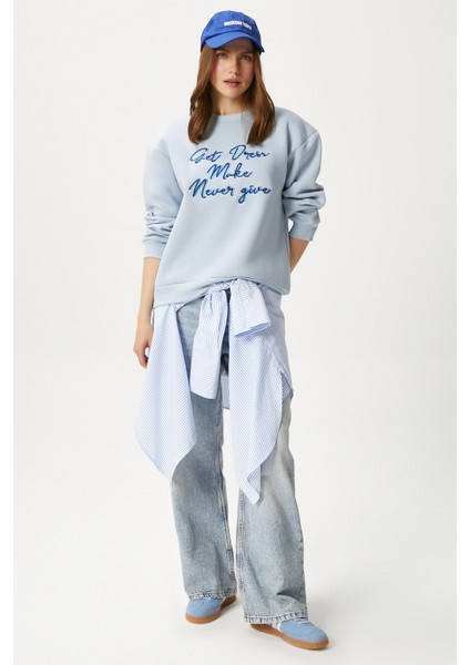 Kadın Dress Nakışlı Mavi Sweatshirt fiyatları