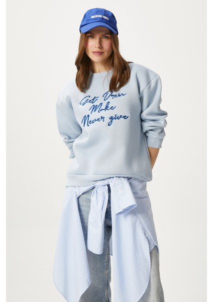 Kadın Dress Nakışlı Mavi Sweatshirt