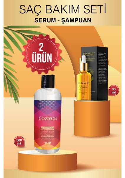 Proteinli & Keratin Tuzsuz Şampuan 500 ml Yoğun Saç Serumu 30 ml