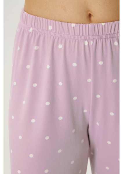 Kadın Efsa Puantiye Extra Soft Lila Pijama Takımı modelleri