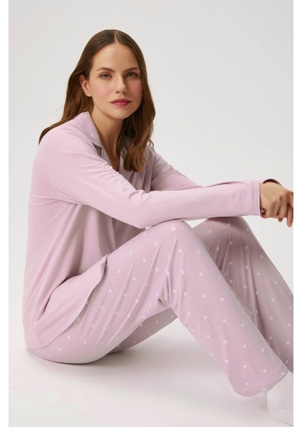 Kadın Efsa Puantiye Extra Soft Lila Pijama Takımı indirimleri