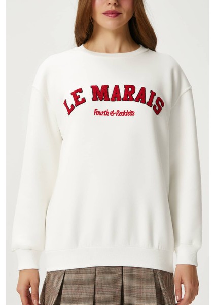 Kadın Marais Ekru Kırmızı Nakışlı Oversize Sweatshirt fiyatları