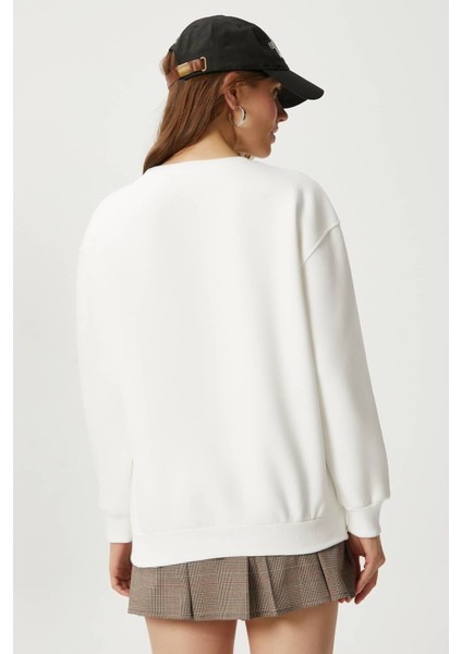 Kadın Marais Ekru Kırmızı Nakışlı Oversize Sweatshirt