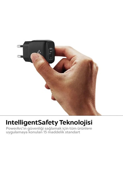 20W USB-C Mini Hızlı Şarj Aleti/Şarj Isısını Düşürür GaN Destekli Akım Korumalı Güç Adaptörü iPhone & Android & iPad Type-C Black - ACH02070