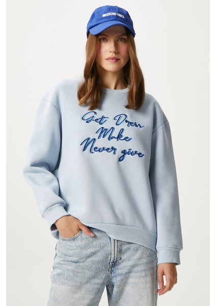 Kadın Dress Nakışlı Mavi Sweatshirt