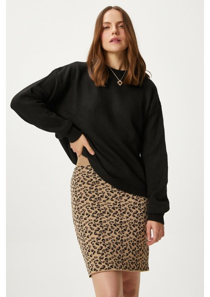 Kadın Safari Leopar Triko Etek