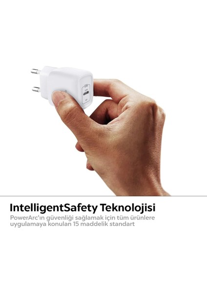 20W USB-C Mini Hızlı Şarj Aleti/Şarj Isısını Düşürür GaN Destekli Akım Korumalı Güç Adaptörü iPhone & Android & iPad Type-C White - ACH02071