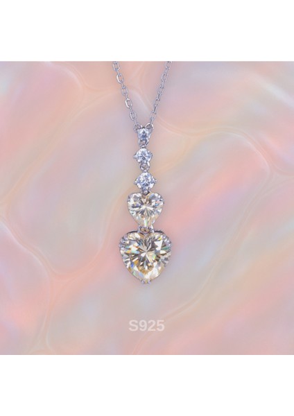 Özel Tasarım Sarı Kalp Taşlı Sallantılı Kolye - 925 Ayar Gümüş