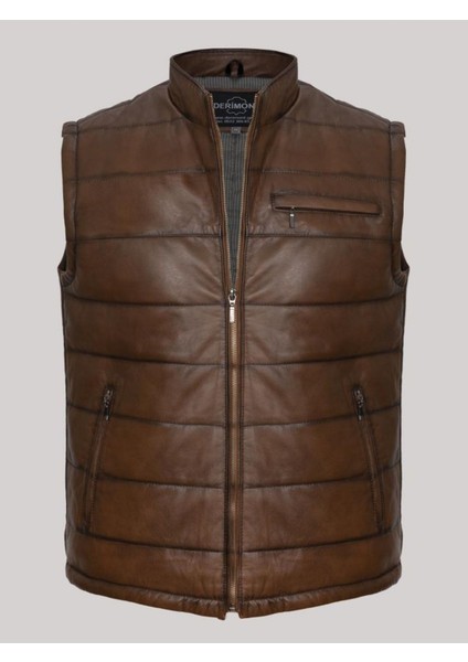 Hakiki Deri Hakiki Deri Kahverengi Işlemeli Erkek Yelek
