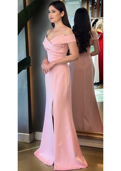 Rose Yırtmaçlı Balık Etekli Krep Uzun Abiye Elbise 7507 fiyatları