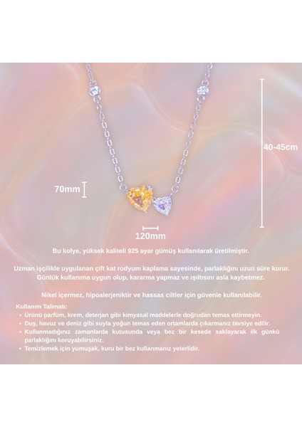 Çift Kalpli Renkli Zirkon Kolye - 925 Ayar Gümüş - Kalbimiz Yanyana fırsatları