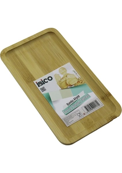 Dikdörtgen Ahşap Bambu Servis Sunum Tepsi - Tahtası Mini Tepsi 25 x 14 x 1.4cm (5047)