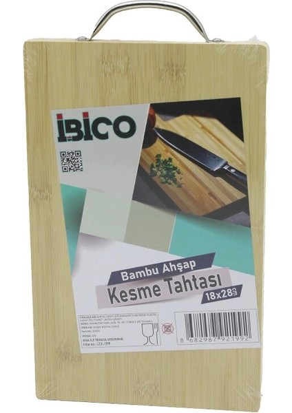 18X28 x 1.7cm Lux Ahşap Bambu Kesim Panosu - Kesme Tahtası Metal Kulplu (5047)