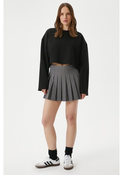 Kadın Vegas Siyah Şardonlu Crop Sweatshirt