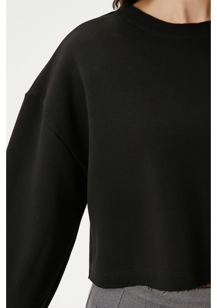 Kadın Vegas Siyah Şardonlu Crop Sweatshirt indirimleri