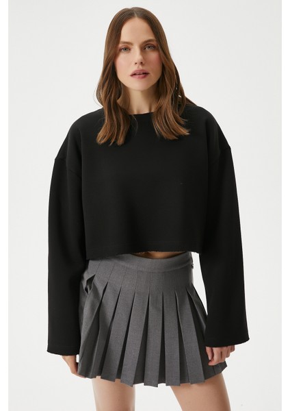 Kadın Vegas Siyah Şardonlu Crop Sweatshirt