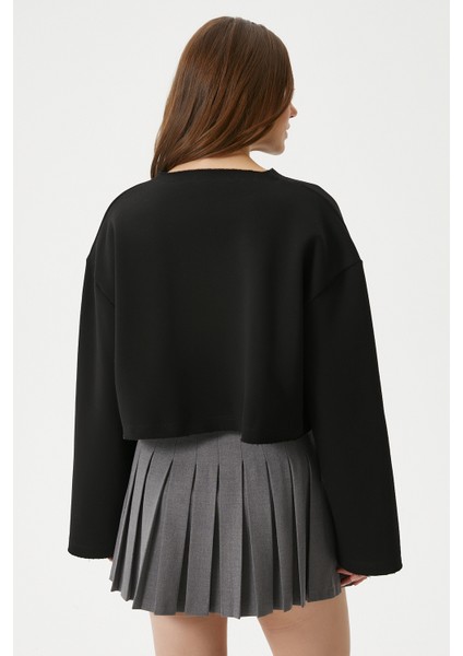 Kadın Vegas Siyah Şardonlu Crop Sweatshirt