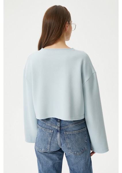 Kadın Vegas Mavi Şardonlu Crop Sweatshirt modelleri