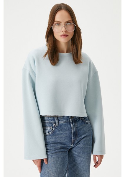 Kadın Vegas Mavi Şardonlu Crop Sweatshirt indirimleri