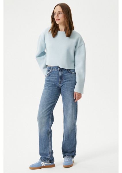 Kadın Vegas Mavi Şardonlu Crop Sweatshirt
