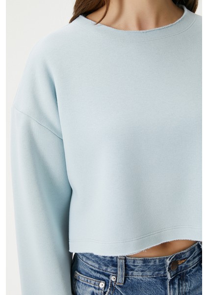 Kadın Vegas Mavi Şardonlu Crop Sweatshirt
