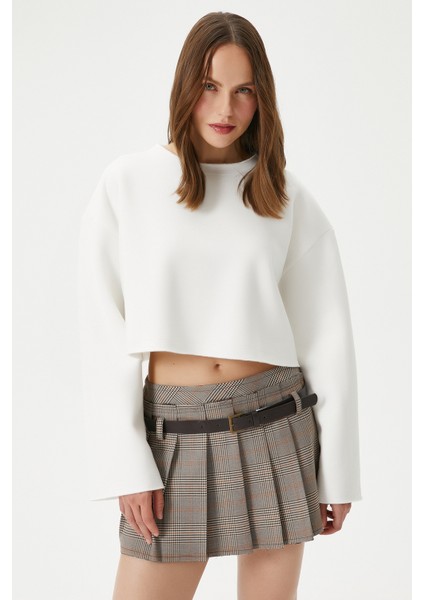 Kadın Vegas Ekru Şardonlu Crop Sweatshirt fırsatları