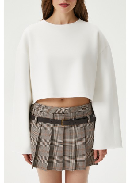 Kadın Vegas Ekru Şardonlu Crop Sweatshirt indirimleri