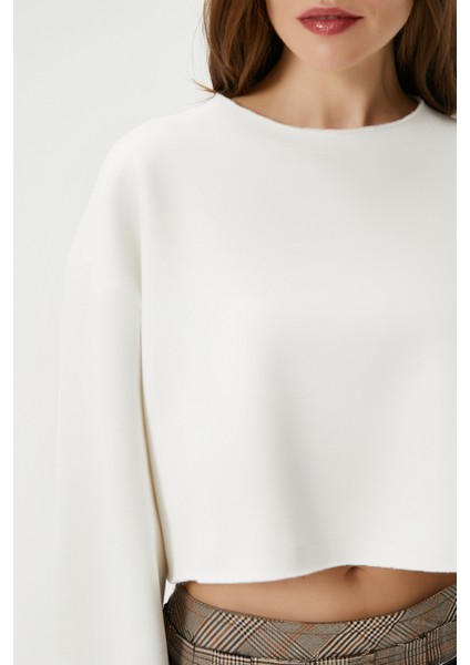 Kadın Vegas Ekru Şardonlu Crop Sweatshirt
