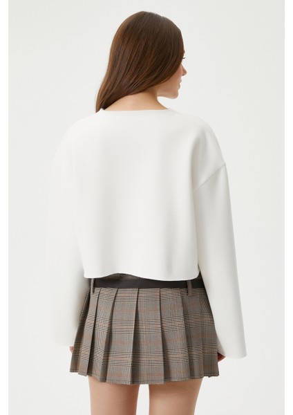 Kadın Vegas Ekru Şardonlu Crop Sweatshirt