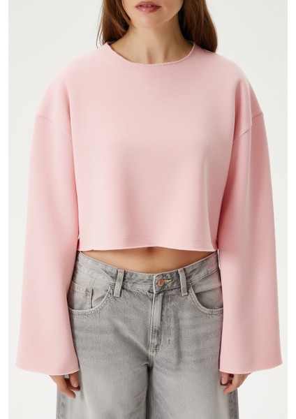 Kadın Vegas Pembe Şardonlu Crop Sweatshirt modelleri