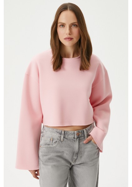 Kadın Vegas Pembe Şardonlu Crop Sweatshirt indirimleri