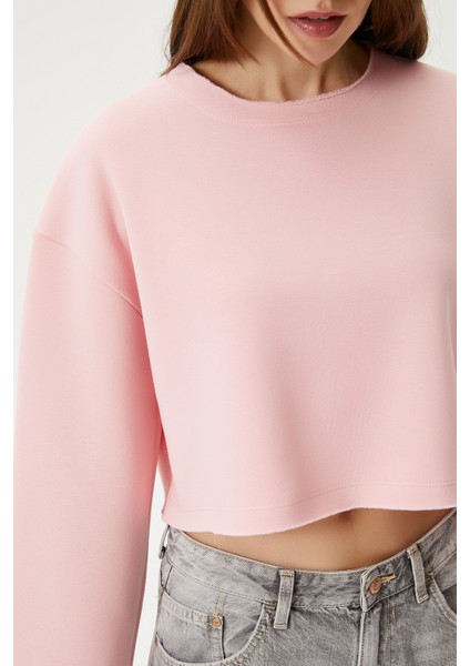 Kadın Vegas Pembe Şardonlu Crop Sweatshirt