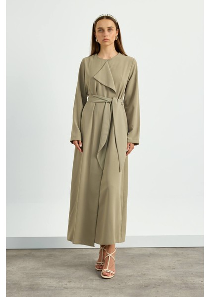 Haki Yaka Detaylı Kuşaklı Elbise fiyatları