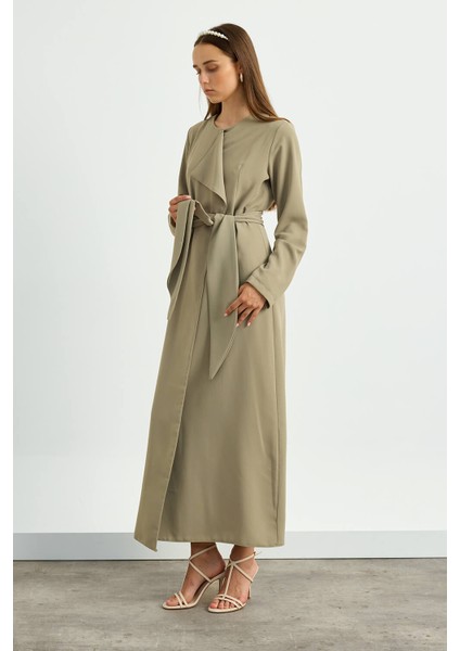 Haki Yaka Detaylı Kuşaklı Elbise indirimleri