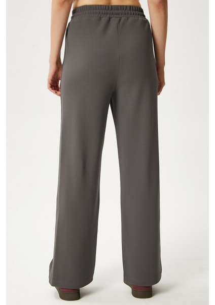 Kadın Moment Bağcıklı Likralı Bel Lastikli Antrasit Palazzo Pantolon modelleri