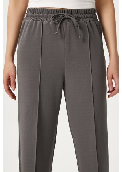 Kadın Moment Bağcıklı Likralı Bel Lastikli Antrasit Palazzo Pantolon fırsatları