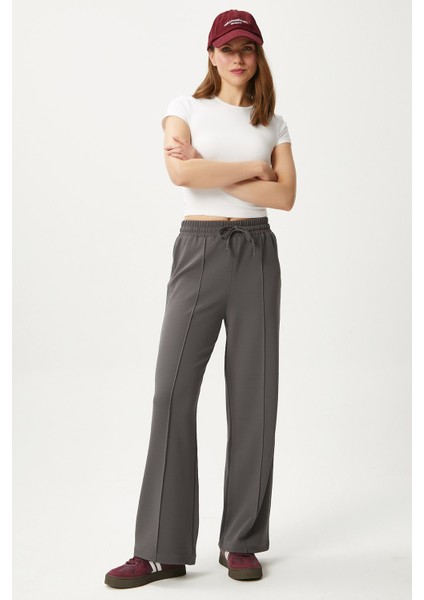 Kadın Moment Bağcıklı Likralı Bel Lastikli Antrasit Palazzo Pantolon indirimleri