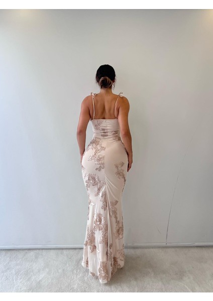 Bej Ayarlanabilir Askılı Çiçekli Astarlı Maksi fiyatları