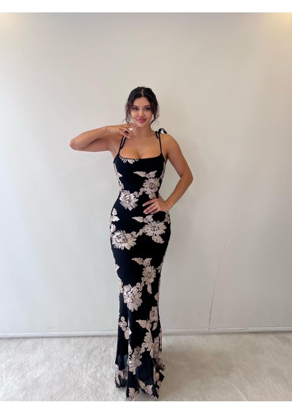 Siyah Bej Ayarlanabilir Askılı Çiçekli modelleri