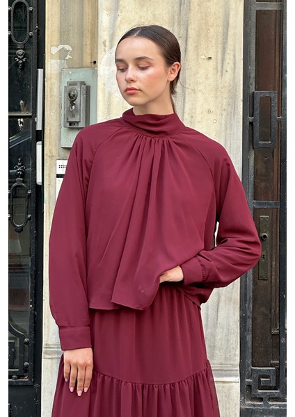 Bordo Şifon Etek takım