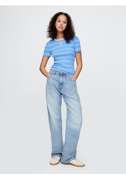 Kadın Mavi Modern Gap Logo Crop T-Shirt
