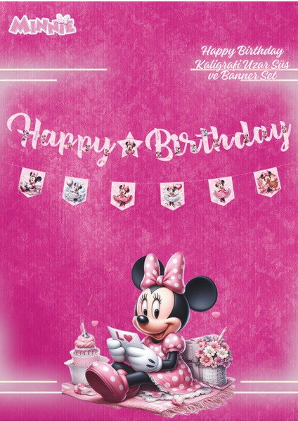 Minnie Mouse Happy Birthday Kaligrafi ve Banner Set