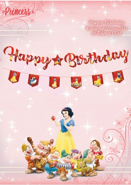 Pamuk Prenses Happy Birthday Kaligrafi ve Banner Set