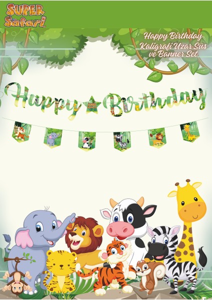Safari Happy Birthday Kaligrafi ve Banner Set